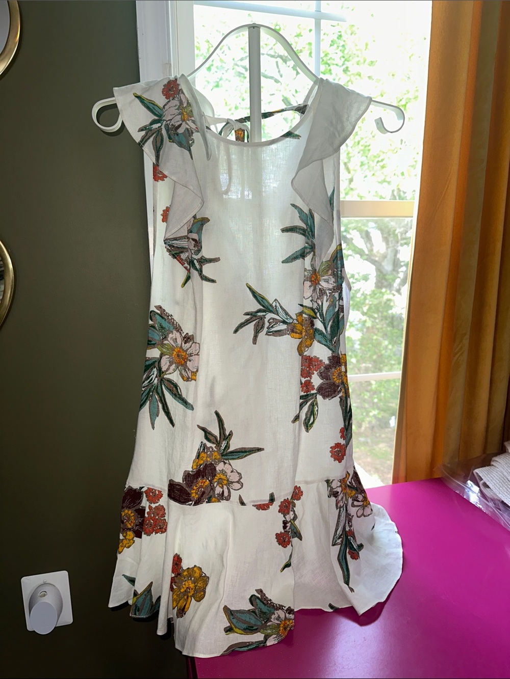 Free People White Floral Ruffle-Sleeve Mini Dress